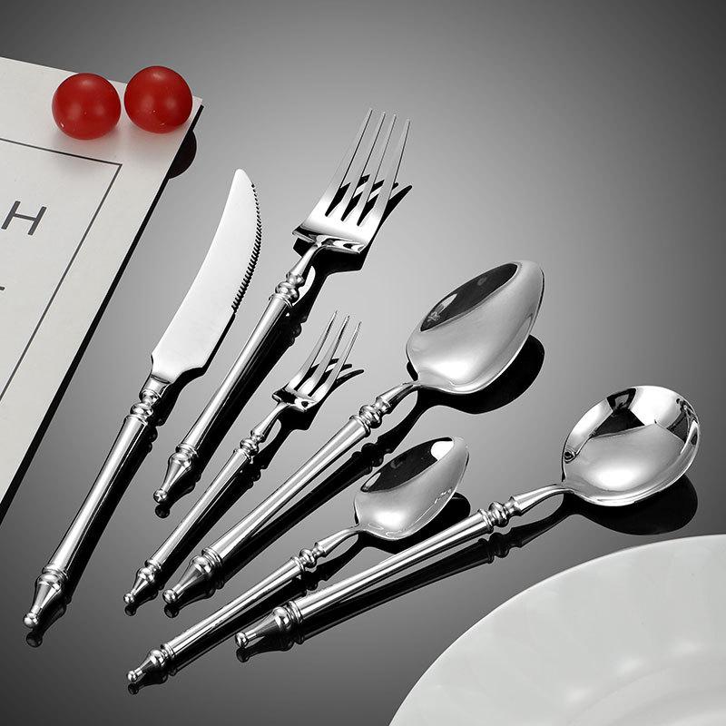 Knives, Forks and Spoons 304 Stainless Steel Western Tableware French Light Luxury Retro Style Restaurant Legendary Knives and Forks Dessert Spoon