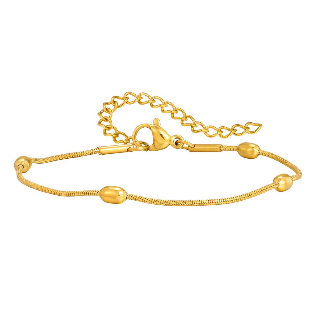 Simple Stainless Steel Rice Bead Round Snake Chain Jewelry, Versatile Fashion Bracelet Women Br-2645