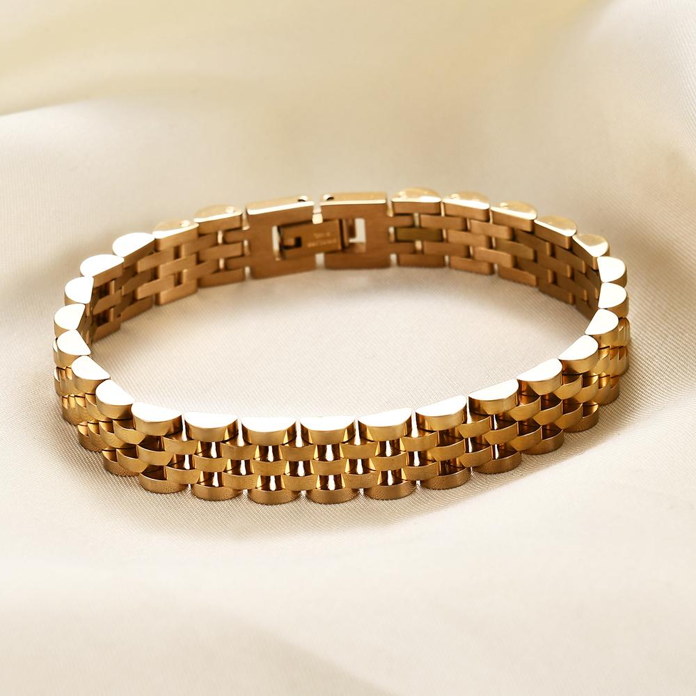 Trendy Minimalist Stainless Steel Gold Color Plated Watch Strap Bracelet for Women/Men Jewelry Gifts Couple Bracelet