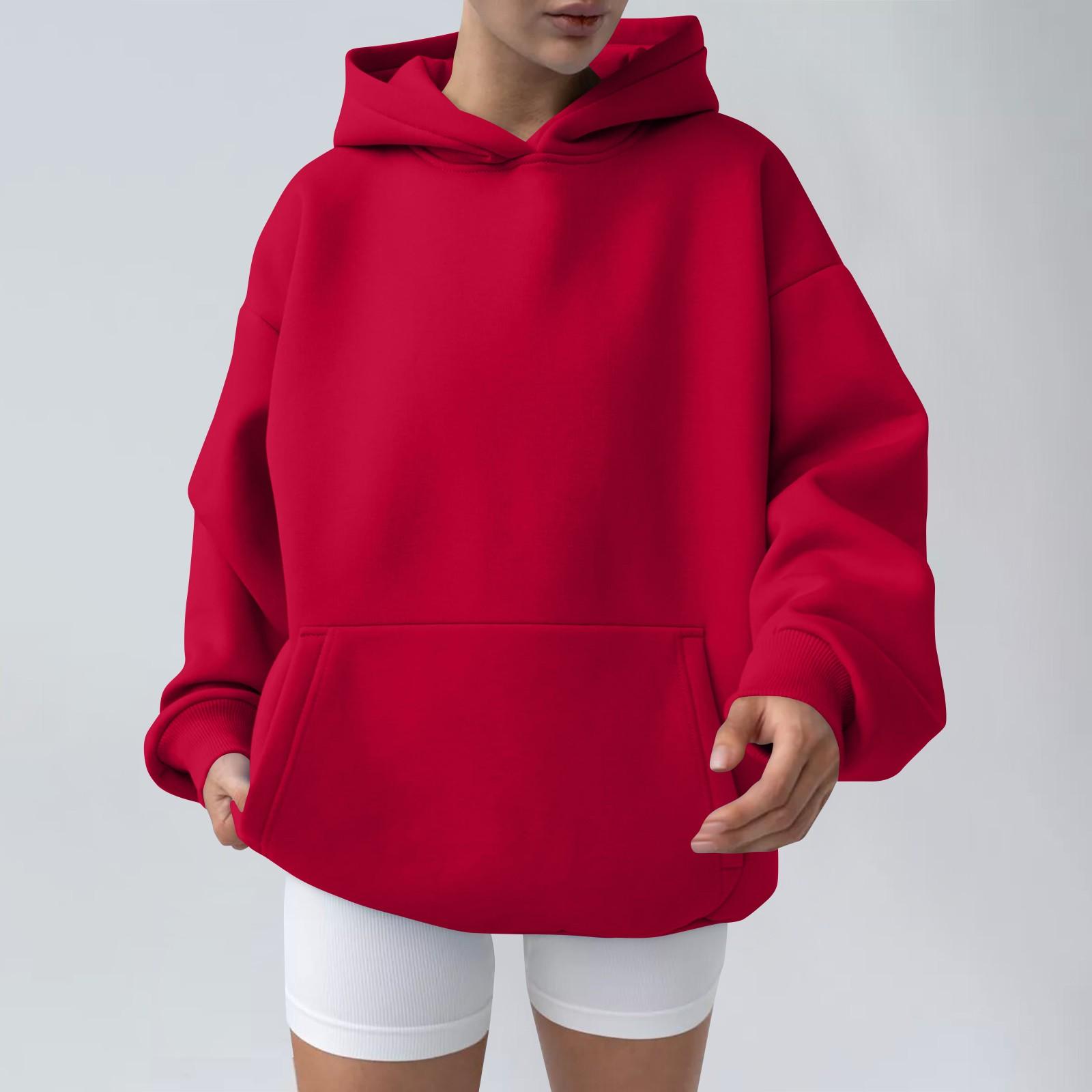 

Жіноча модна весняна толстовка з капюшоном, повсякденний вільний пуловер з кишенями S червоний