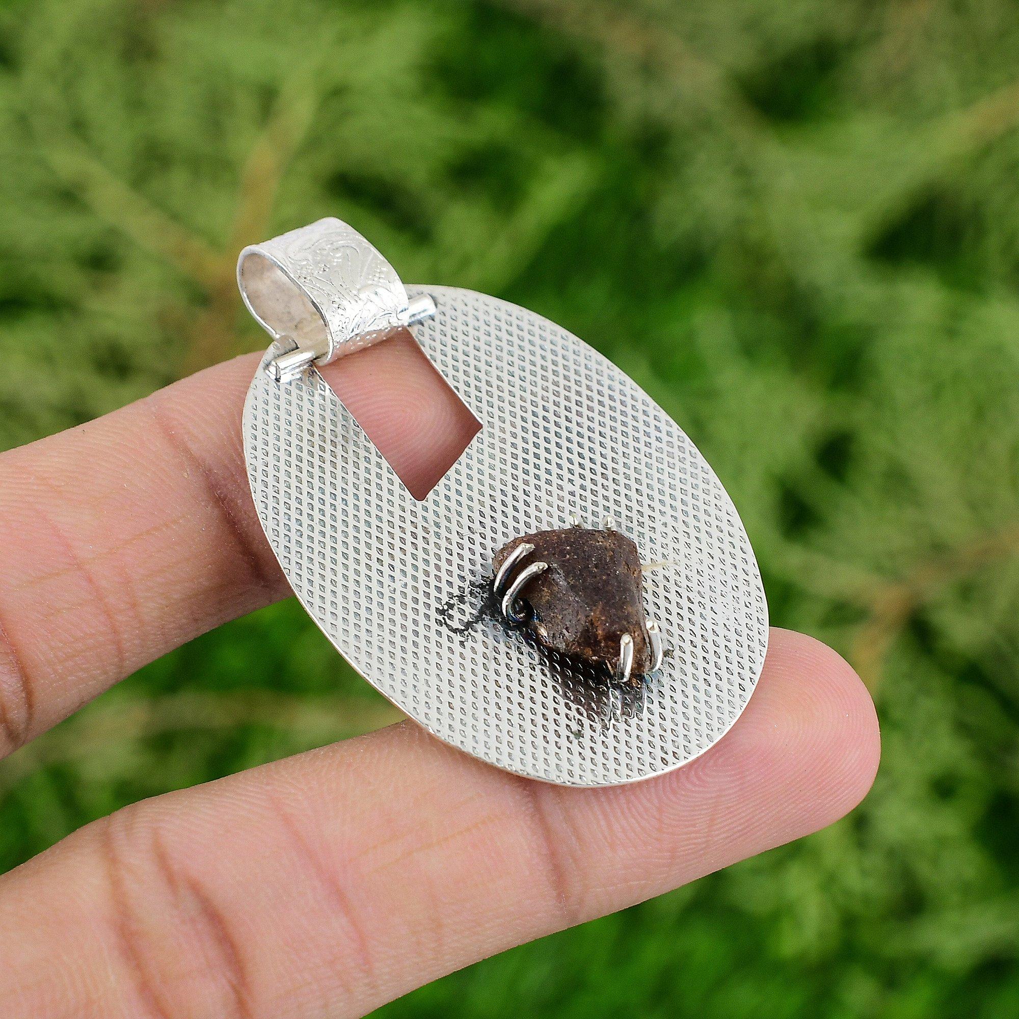 

925 Silver Smoky Quartz Rough Stone Unique Wedding Wife Bezel Pendant Jewelry