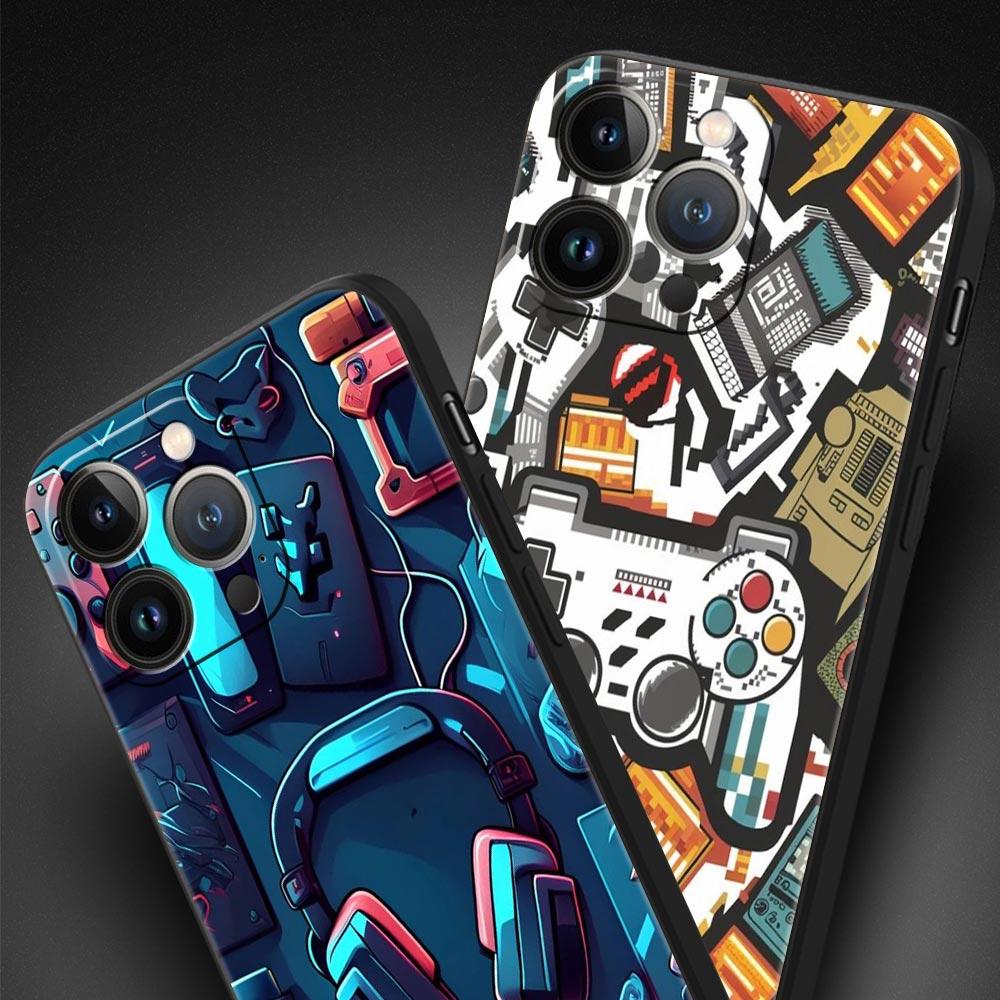 Game Controller Graphic Phone Case Cover for iPhone 17 16 15 14 13 12 11 Pro Max 17 Air Plus Shockproof Soft TPU Shell Funda Bag