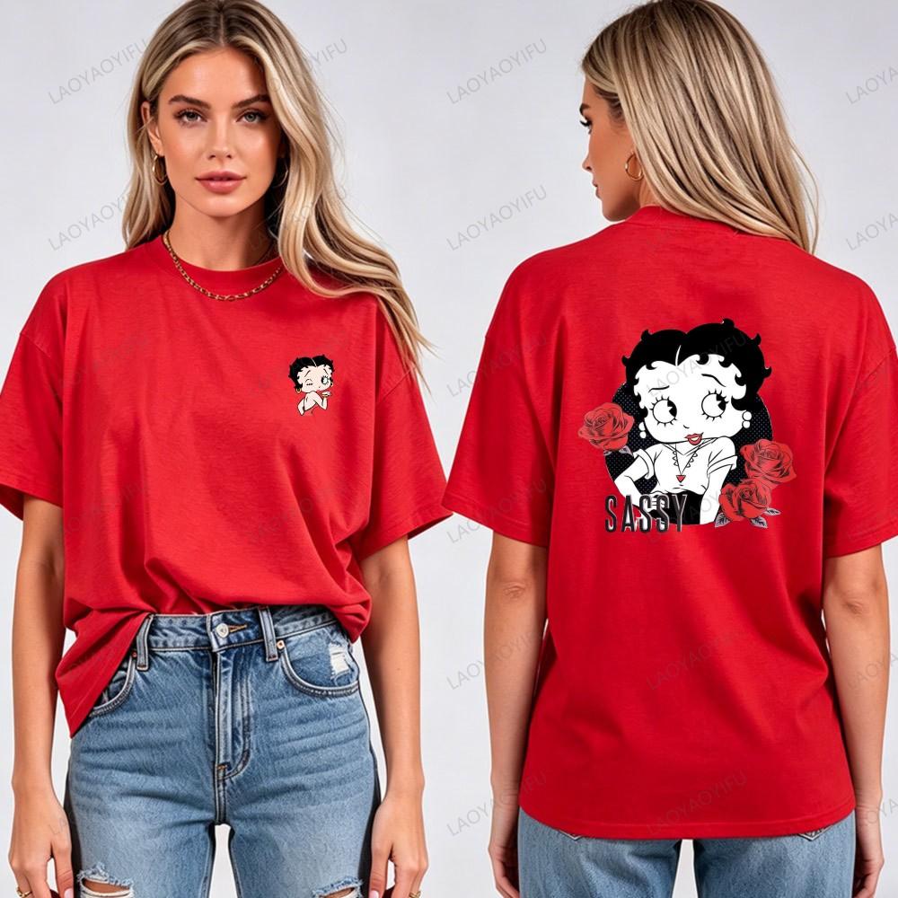 Vintage Animation Betty Boop Pattern T Shirt Men Women Breathable Short Sleeve Tees Hip Hop Style Casual Cotton Streetwear Tops