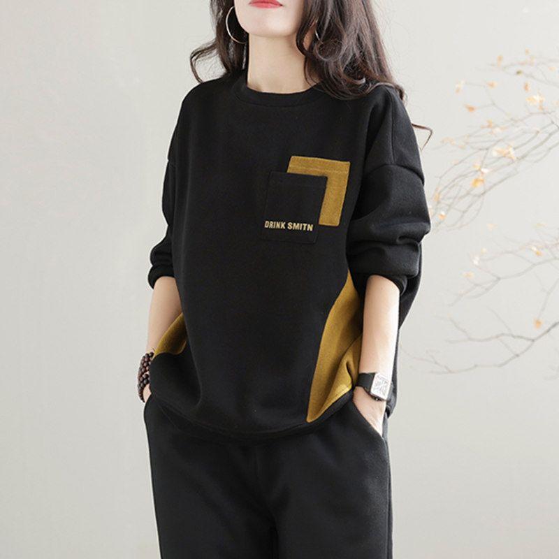 Women's Sweatshirt with Thick Plush Middle-aged Mother's Loose Oversized Fashionable Round Neck Top
