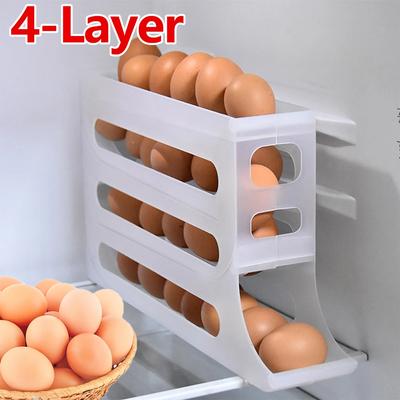 4-Layer Automatic Scrolling Egg Rack Holder Refrigerator Egg Storage Box Basket Food Containers Egg Case Organizer Kitchen Tool