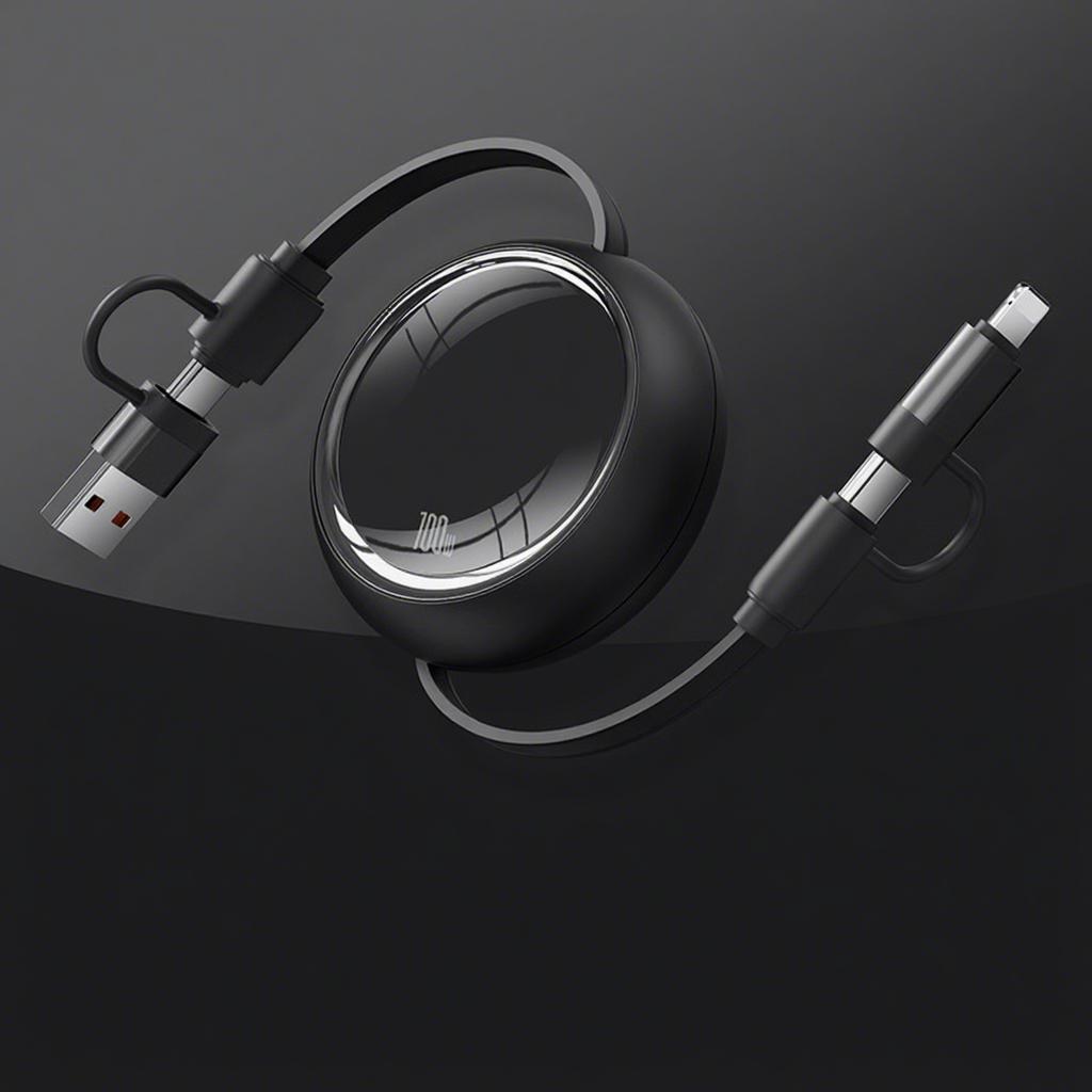 Retractable Four-in-One Data Cable 100W PD Fast Charge for USB-A/Micro Connectors for Mobile Phone Data Transfer