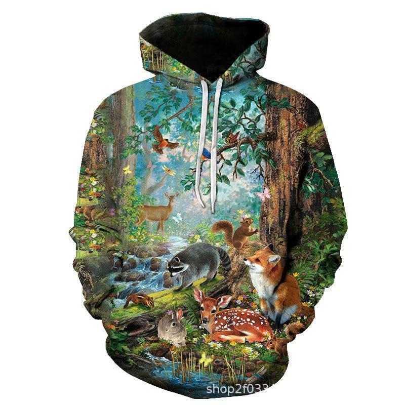 Winter Animal Print Hoodie Men Women Casual Loose Fit Sweatshirt