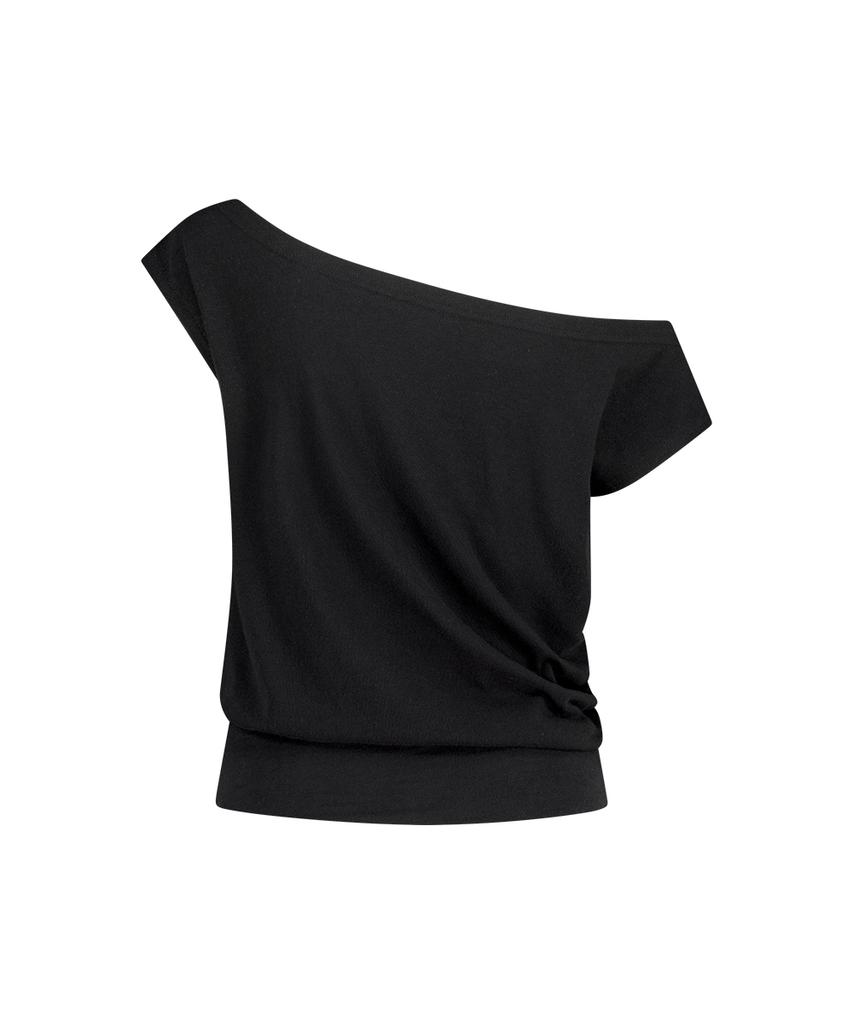 Aejeuyua Kitsch Dolman Off-Shoulder Tee Black