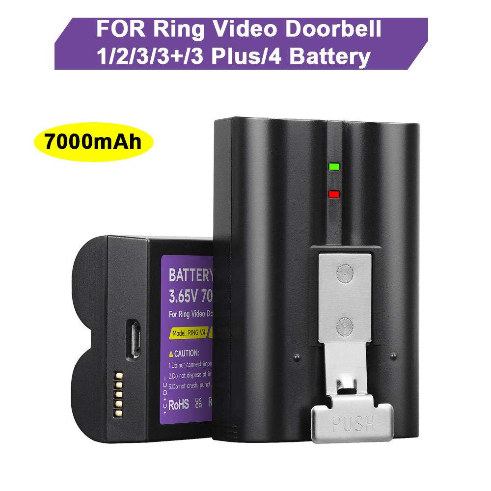 7000mAh High Capacity For Ring Video Doorbell V4 Battery 3.65V Li-ion Battery Compatible with Ring Video Doorbell 1/2/3/3 Plus