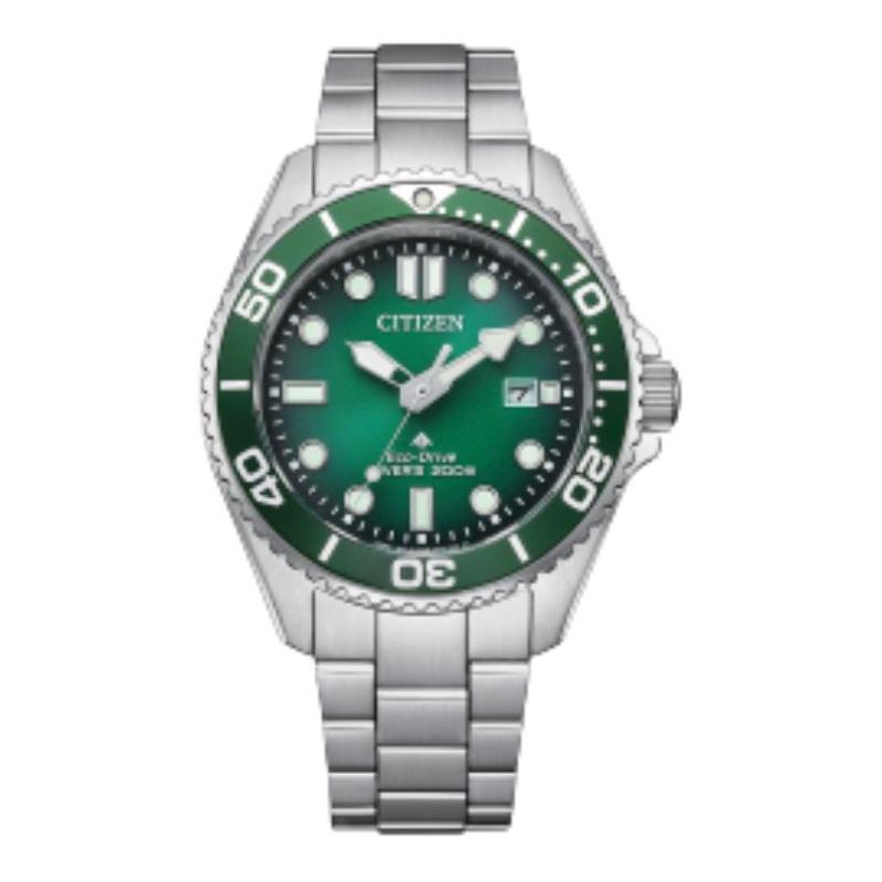 

CITIZEN PROMASTER series 200 meters waterproof solar movement Steel Strap 40.6mm men s watch green dial BN0269-50W синій