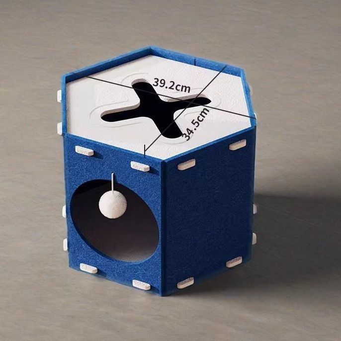 Octagon Felt Cat Bed Wear Resistant Pet House Detachable Cat Amusement Park Pet Shelter All Season Pet HouseCat Accessories Gift синий