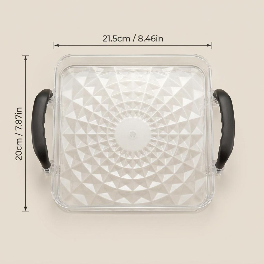 PET Plastic Serving Tray with Handles Clear Food Trays for Eating Diamond Texture Nesting Tea Serving Dishes Platter Tableware