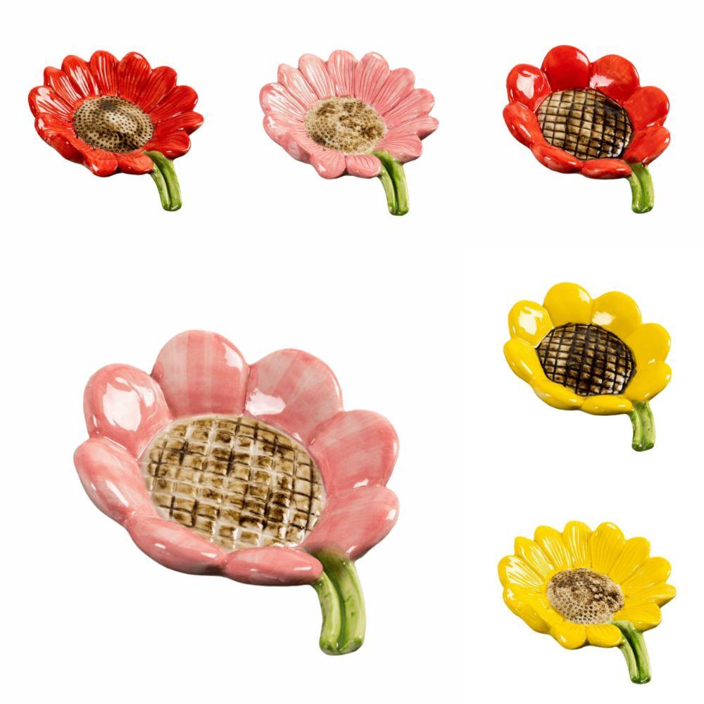 Sunflower-shaped Ceramic Soap Dish Non-slip Draining Tray Ceramic Soap Tray Compact Vintage Soap Holder Bathroom Decoration