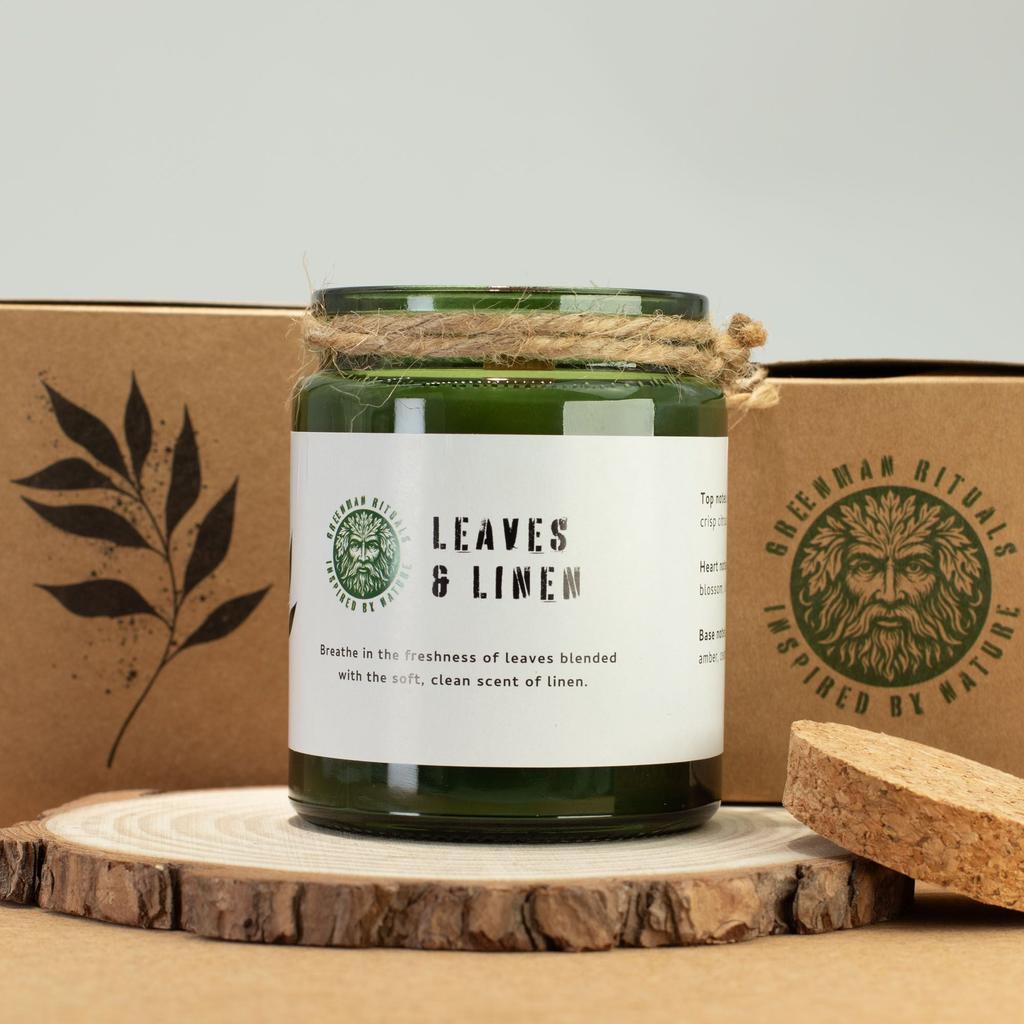Greenman Woodwick Soy Candle – Leaves and Linen