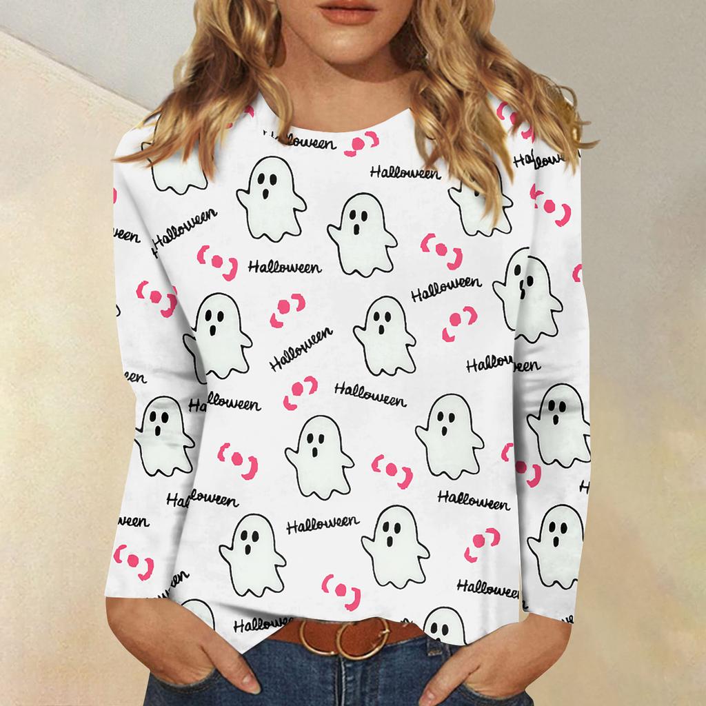 Women's Daily Casual Long-sleeved Flowers Printed Crew-neck Top