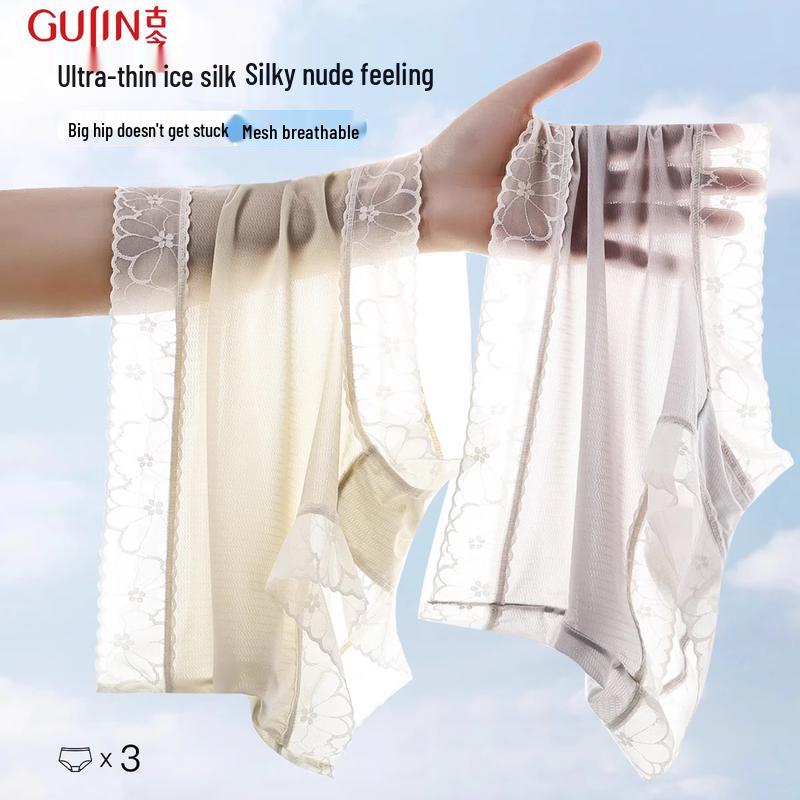 

GUJIN Женские бесшовные трусы с высокой талией из ледяного шелка L (fits 80-120 jin)