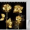 Purple Rose Shower Curtain Retro Floral Shower Curtains Waterproof Gold Classical Chic Elegant Flowers Vintage Bathroom Curtains