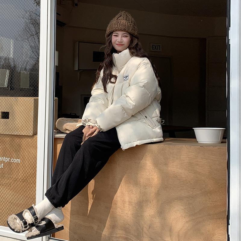 2025 New Short Down Cotton Jacket Women's Corduroy Spliced Cotton Jacket Loose Thickened Padded Jacket Winter Jacket