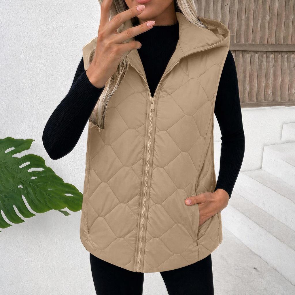 Women's Casual Padded Vest with Pockets and Zipper Sleeveless Jacket for Fall Winter