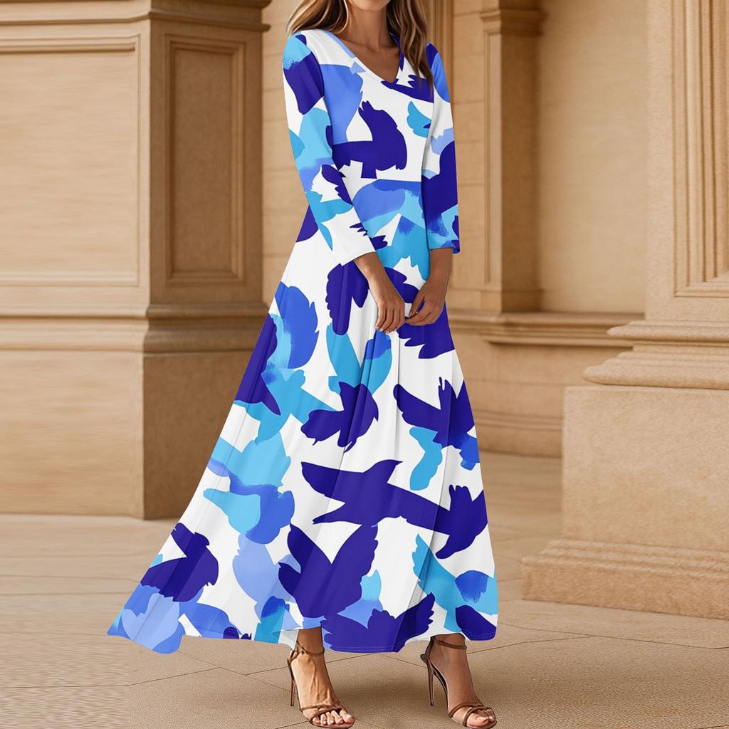 Women's Three-quarter Sleeves Fashionable Floral Print Loose Casual Comfortable Dress