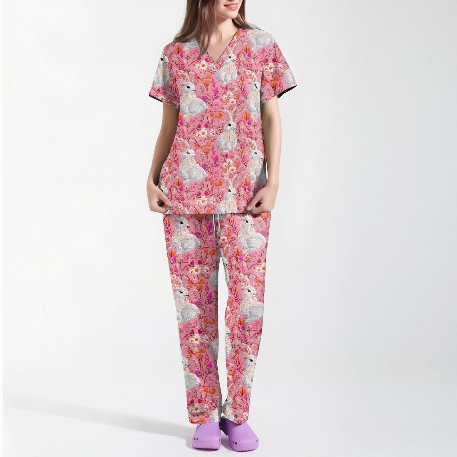 

Women s Printed Uniform Work Uniform V-Neck Pocket Protective Work Uniform XL кавун червоний колір