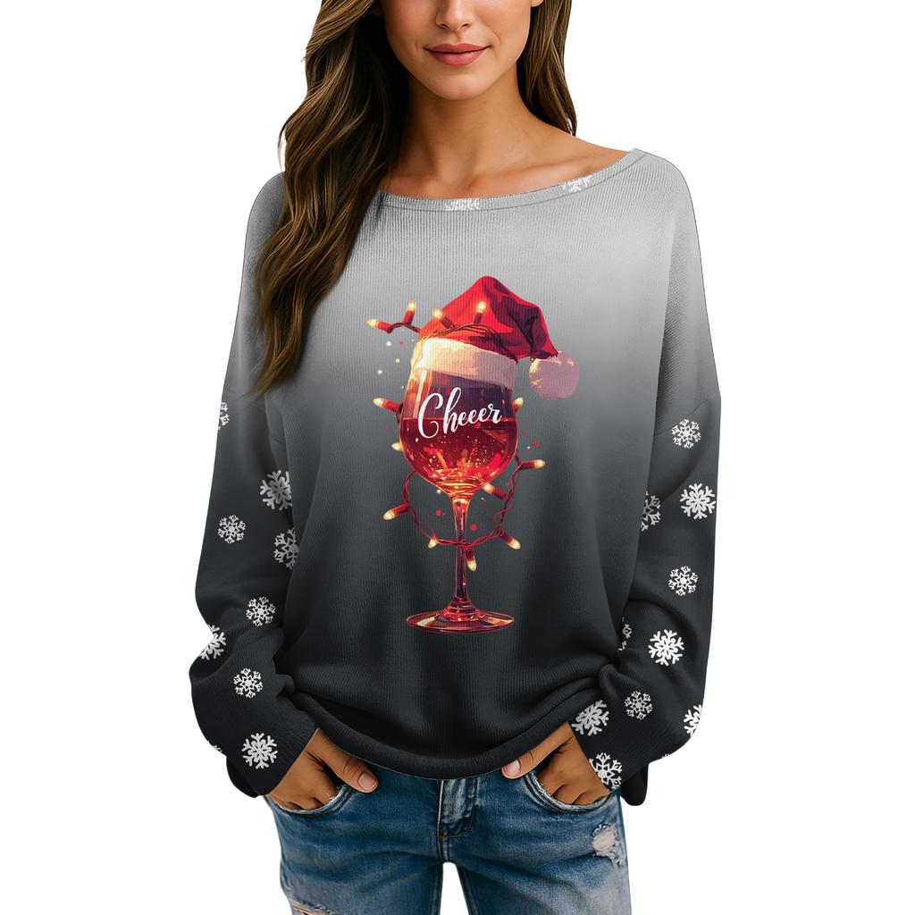 Womens  Fall Sweaters Long Sleeve Print Tops Pullover Sweaters Loose Dressy Casual Basic Clothes