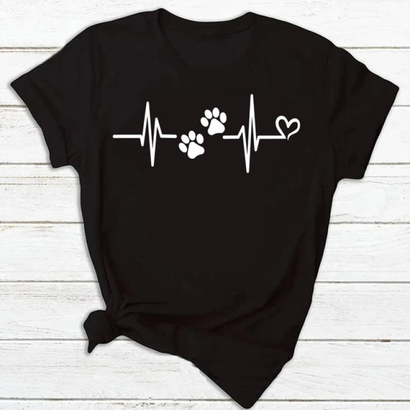 Frauen T Shirt Mode Hund Herzschlag Druck T-shirt Lustige 90er Jahre Druck T T-shirt Frauen T-shirt für Weibliche rote Hemd Kleidung Tops