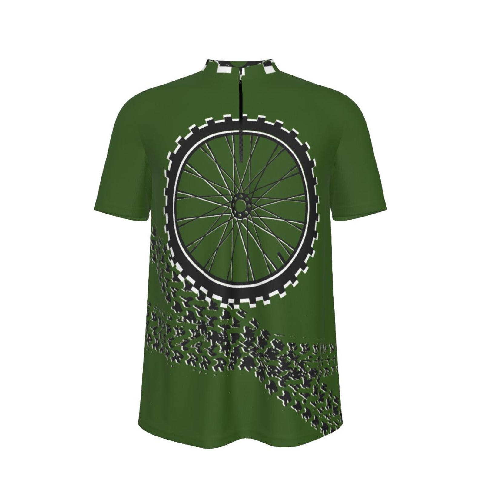 Traction Treads Jersey - Loose Fit Quarter Zip MTB Shirt - Green Chain & Wheel Trail Gear M