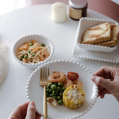 Retro White Pearl Edge Ceramic European Western Food Plate Cake Personalized Steak Plate Salad Bowl