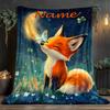 Custom Fox And Butterfly Fleece Blanket Personalized Name Dreamy Animal Print Throw Soft Warm All Season Bedding Gift For Kids