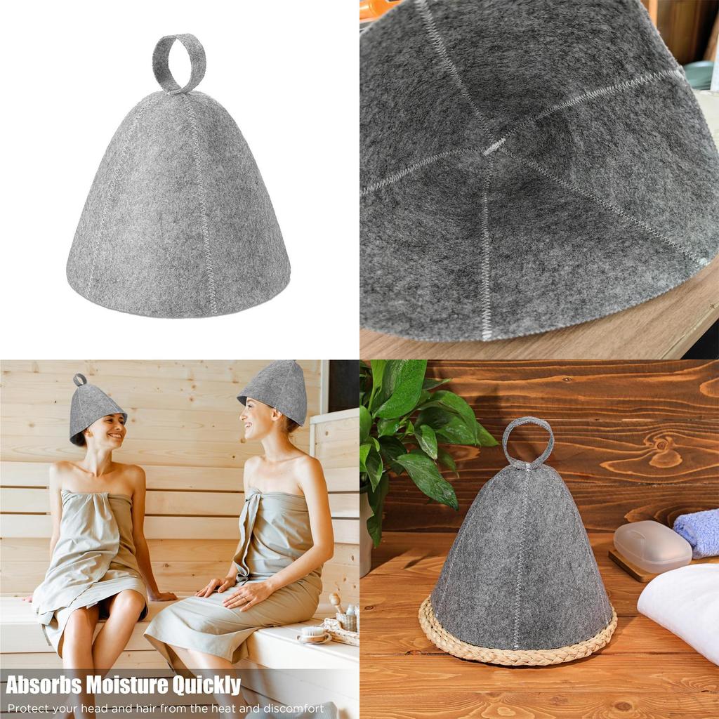 Adults And Kid Grey Felt Sauna Hat Absorbent Dry Hair Cap For Home Spa