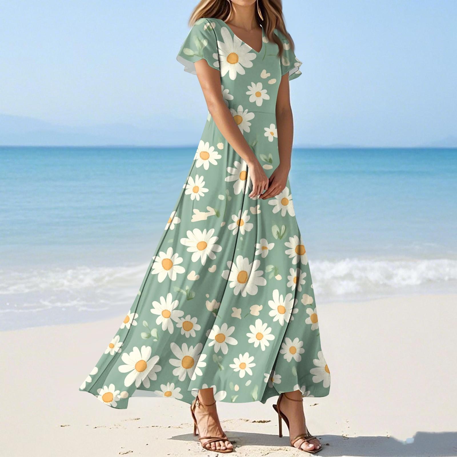 

Женские летние повседневные модные платья с цветочным принтом, платья с V-образным вырезом и коротким рукавом M