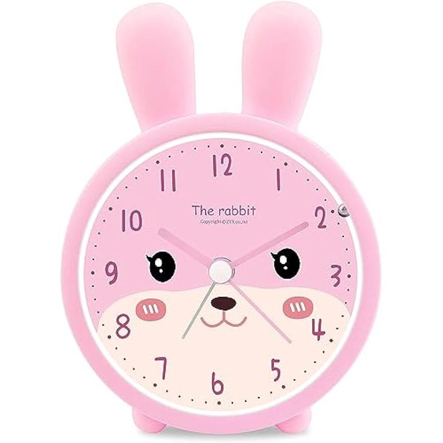 

Детский будильник для девочек и мальчиков, будильник с кроликом, детский будильник без тиканья, студенческий дорожный будильник со светом 8.7*8.5cm розовый