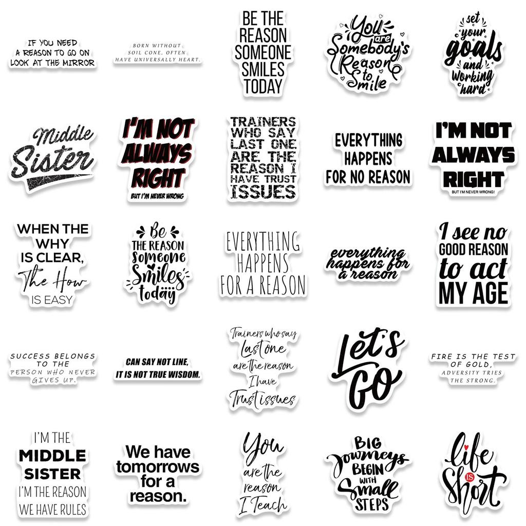 50Pcs Motivational Phrases Cute Stickers Decorative DIY Diary Scrapbooking Phone Laptop Helmet Car Guitar Graffiti Decals