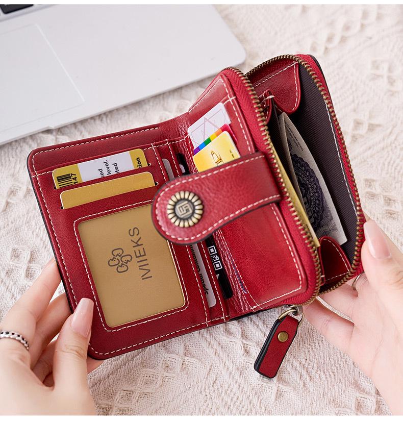 Portefeuille Vintage en Cuir Huilé-Ciré pour Femme - Porte-Cartes Mode 2025 avec Texture Niche, Porte-Monnaie Grande Capacité, Style Européen & Américain