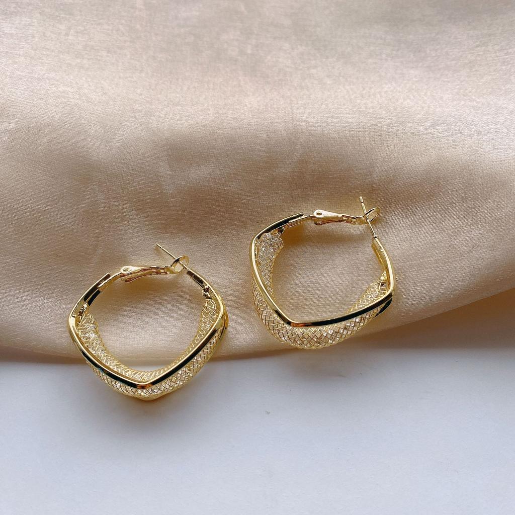 Fashion Silver Color Woven Mesh Oval Hoop Earrings For Women Bridal Wedding Dangle Earring Valentines Day Gift Jewelry Mujer