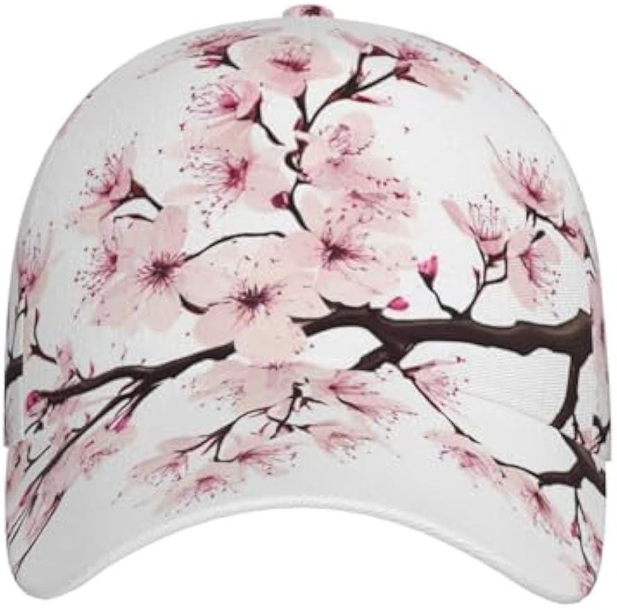Watercolor Cherry Blossom Branch Pattern Baseball Cap Women's Men's Athletic Fitted Cap Outdoor Baseball Hat Sports Sun Cap