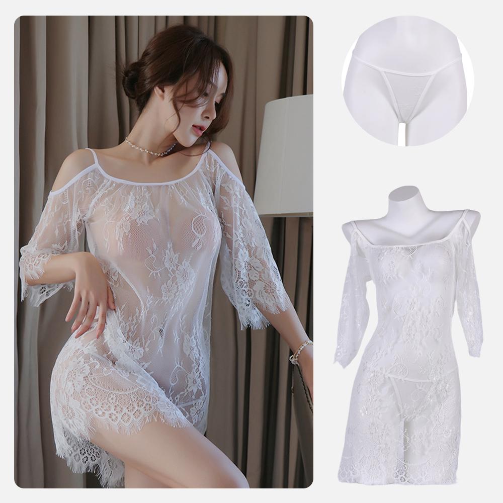 

Sexy Lingerie For Hot Night Honeymoon For Ladies Romantic Women Lace Nightdress Backless Nightgown See Through Sleepwear Dress XL