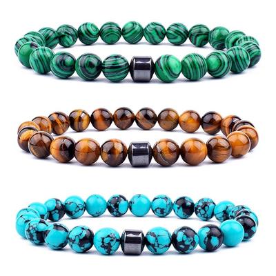 Zylinder schwarzer Gallenstein für Männer klassische Natursteinperlen Armbänder & Armreifen Homme Yoga Schmuck Geschenk LM