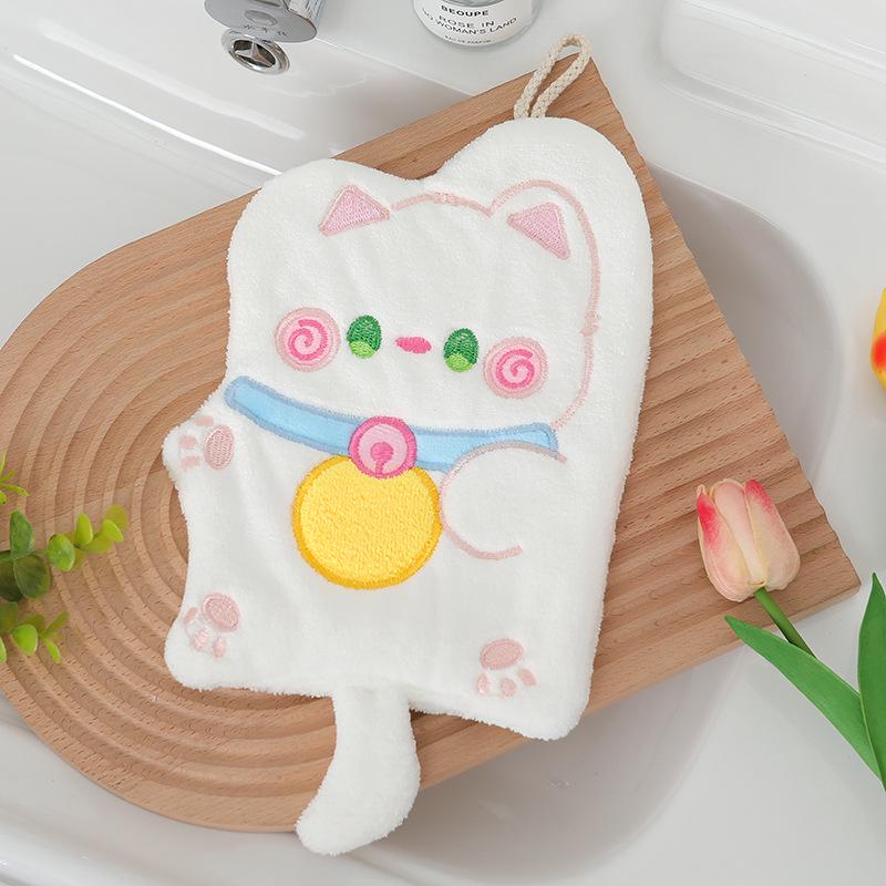 Absorbent Quick-Drying Coral Fleece Hand Towel - Lint-Free & Cute for Kitchen/Bathroom Hanging