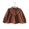 2025 Spring Vintage Puff Sleeve Lace Collar Shirt for Toddler Girls