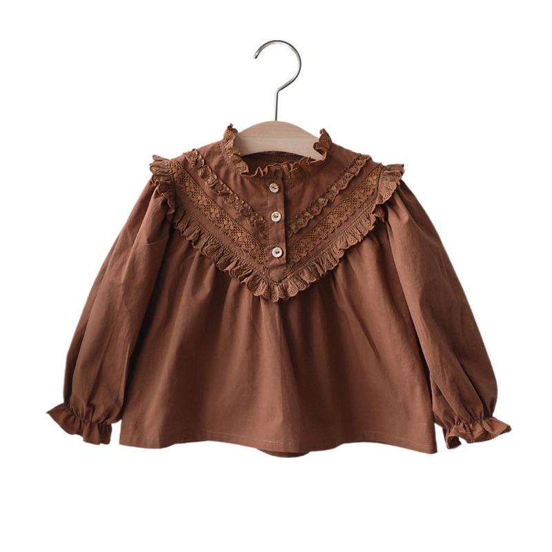 2025 Spring Vintage Puff Sleeve Lace Collar Shirt for Toddler Girls