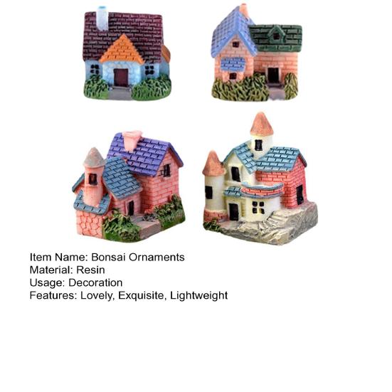 4Pcs Micro Landscape Ornaments Miniature Colorful Brick Villa Building Statue Resin Craft Gardening Art DIY Model Fairy Garden Succulent Flower