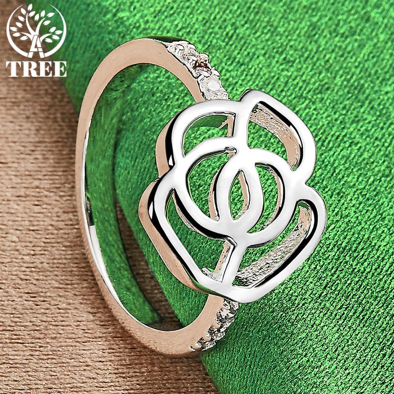 925 Sterling Silver Noble Shiny AAA Zircon Flower Rose Ring For Women Fashion Party Birthday Banquet Wedding Charm Jewelry