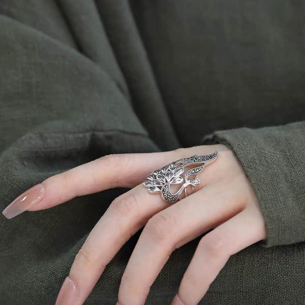 Vintage Hollowed-Out Copper Color Peacock Open Ring For Women Bohemian Unique Design Personalization Charming Jewelry Party Gift