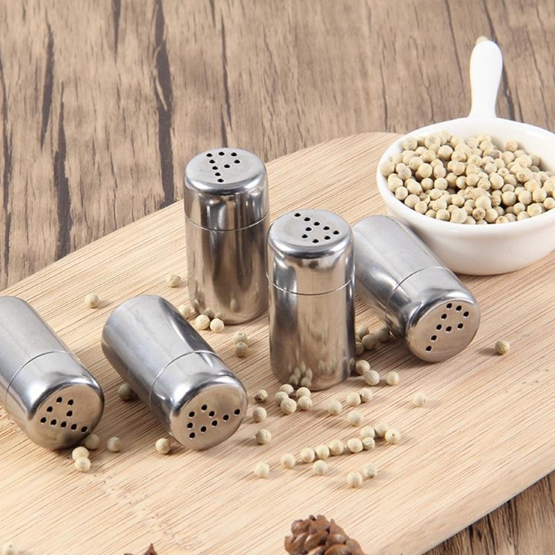 4Pcs Stainless Steel Miniature Salt Shakers Seasoning Box Condiment Holders Easy Carry Spices Container for Restaurant