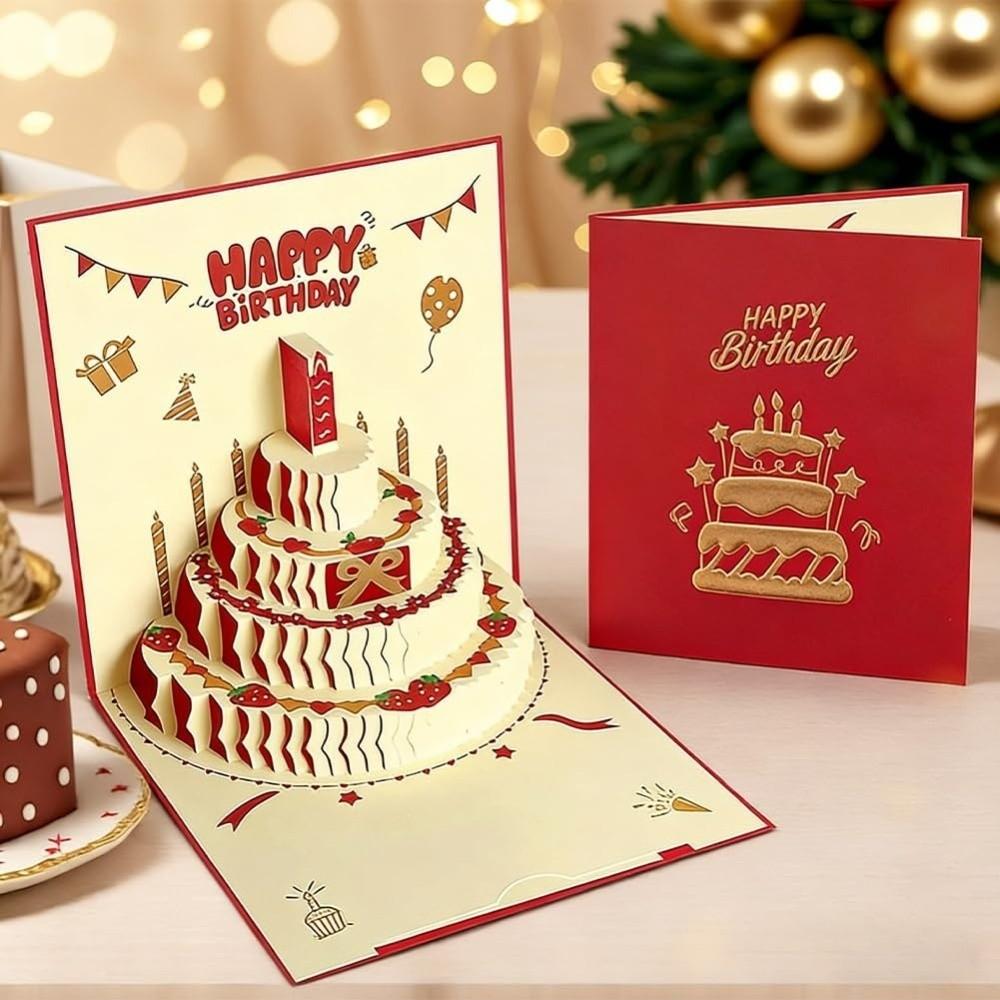 With Envelope 3D Happy Birthday Card Folding Birthday Cake Card Gift Message Cards  Birthday Party