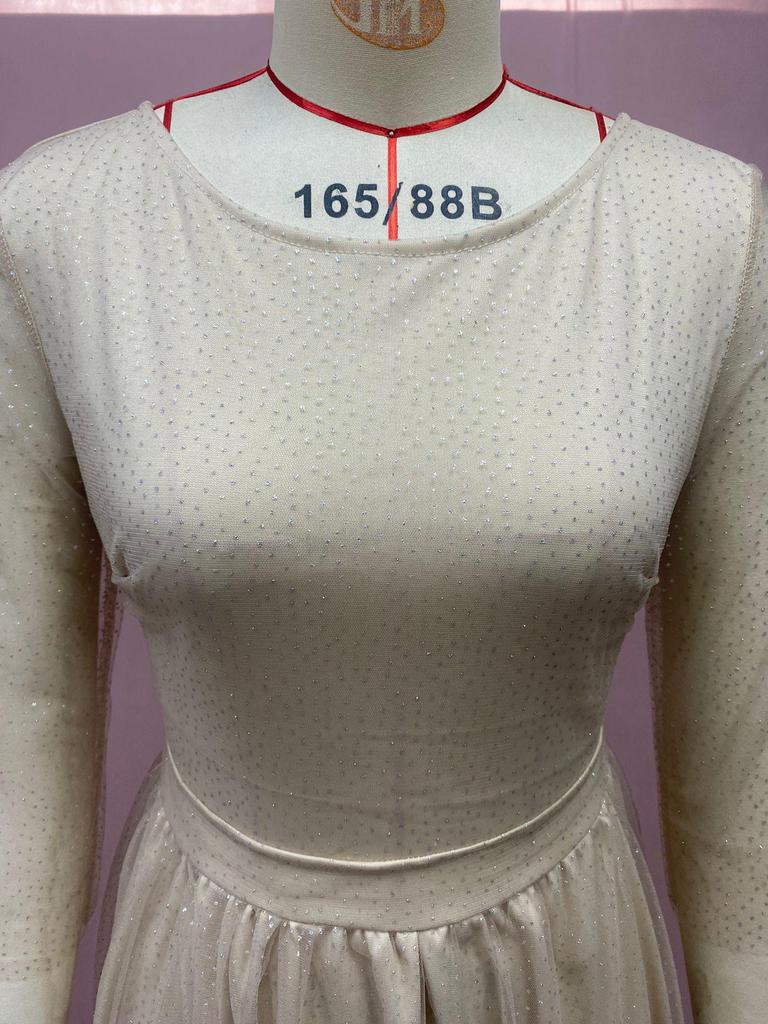 2025 Women's Plus Size High Waist Long Sleeve Evening Dress