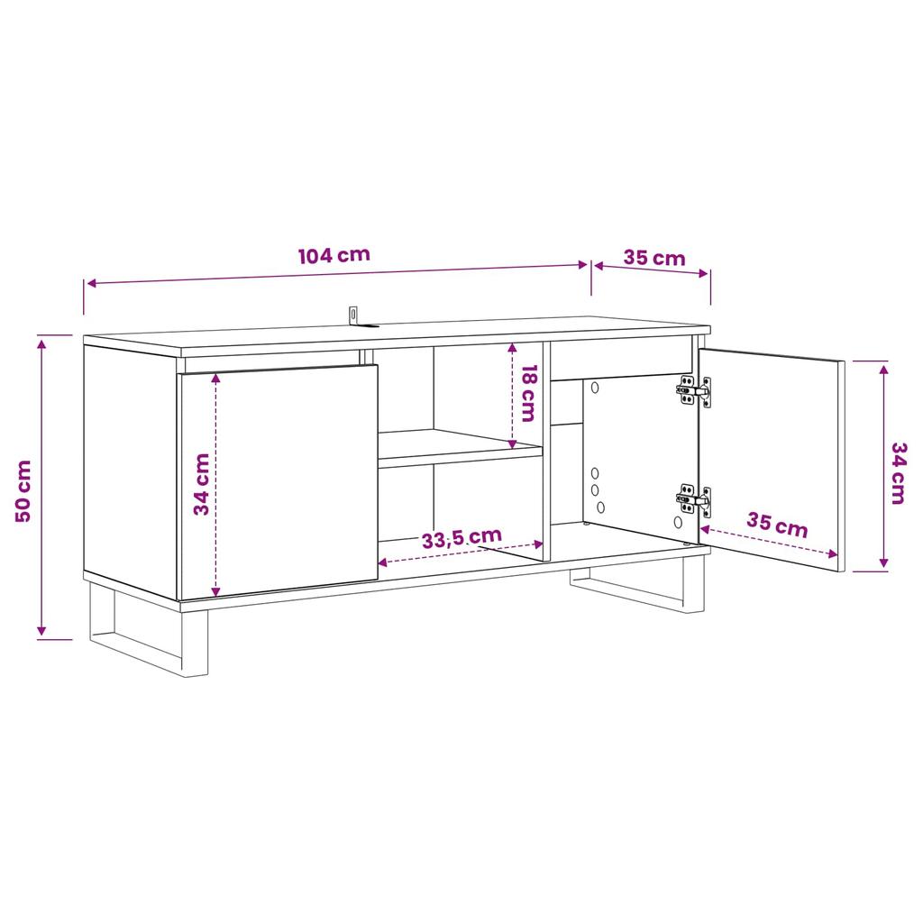 TV Stand Black Oak Effect 104 x 35 x 50 cm Engineered Wood