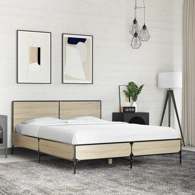 Vidaxl Bed Frame, Sonoma Oak, 120X190 Cm, Wood-Based Material